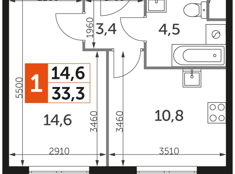 Apartamento 1 habitación 33 m² Razvilka, Rusia