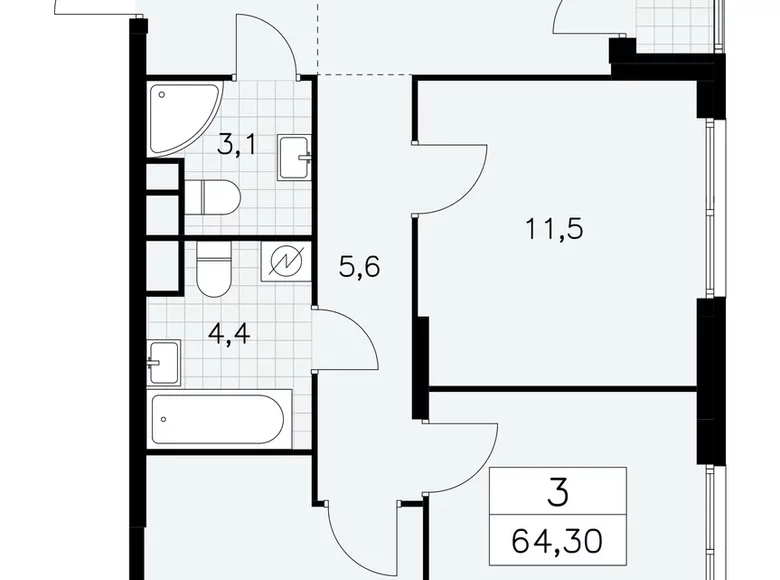 Wohnung 3 Zimmer 64 m² Südwestlicher Verwaltungsbezirk, Russland