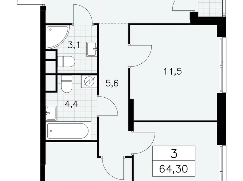 Mieszkanie 3 pokoi 64 m² South-Western Administrative Okrug, Rosja