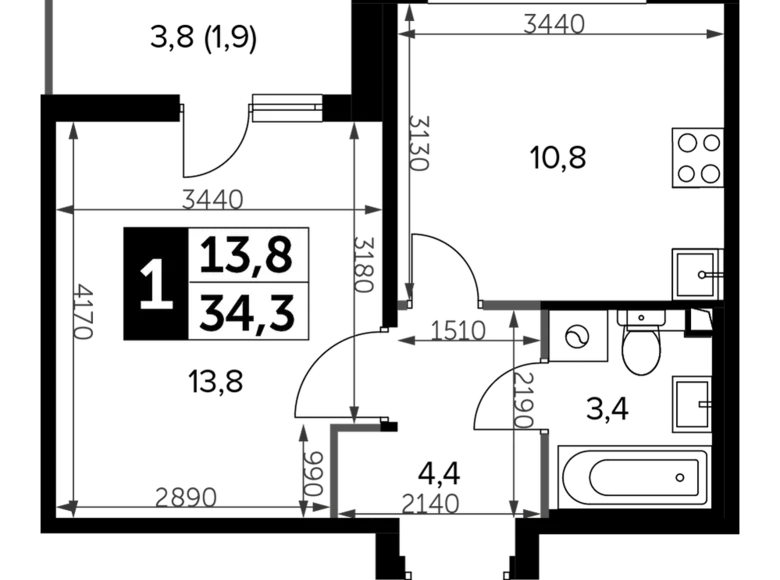 Wohnung 1 zimmer 35 m² Leninsky District, Russland