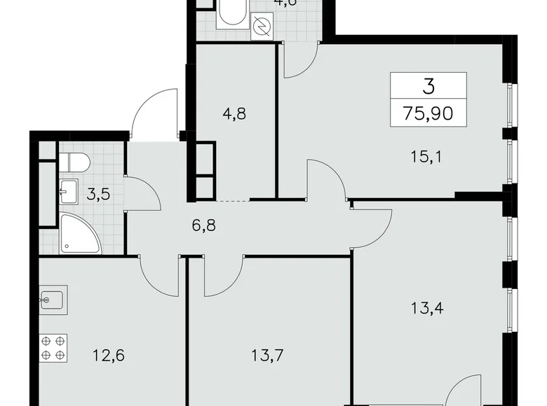 Квартира 3 комнаты 76 м² Юго-Западный административный округ, Россия