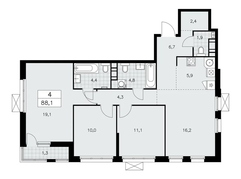 4 room apartment 88 m² Moscow, Russia