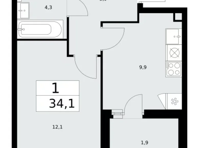 Wohnung 1 zimmer 34 m² Moskau, Russland