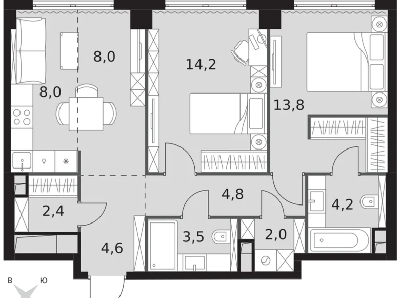 Apartamento 3 habitaciones 66 m² North-Western Administrative Okrug, Rusia