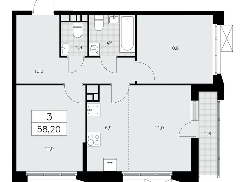 Apartamento 3 habitaciones 58 m² Moscú, Rusia