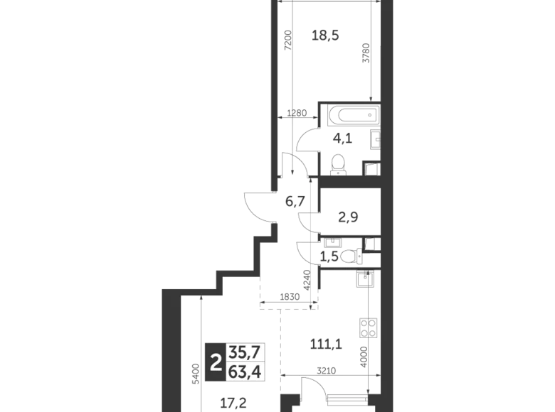 Wohnung 2 Zimmer 63 m² Konkovo District, Russland