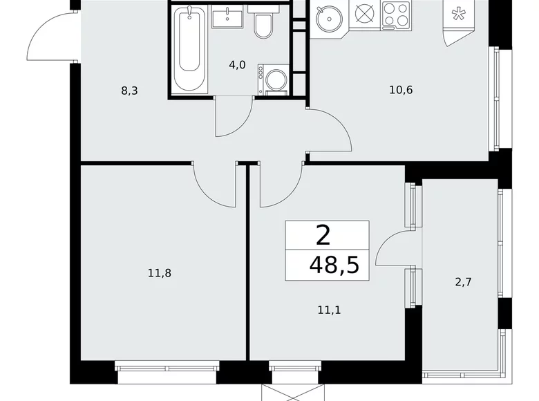 Квартира 2 комнаты 49 м² Москва, Россия