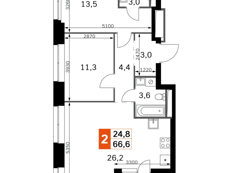 3 room apartment 67 m² Moscow, Russia