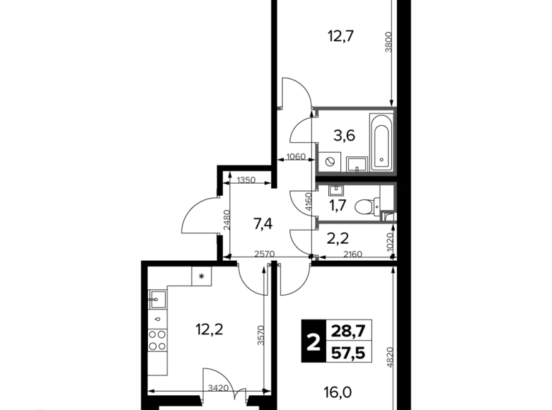 Appartement 2 chambres 58 m² Khimki, Fédération de Russie