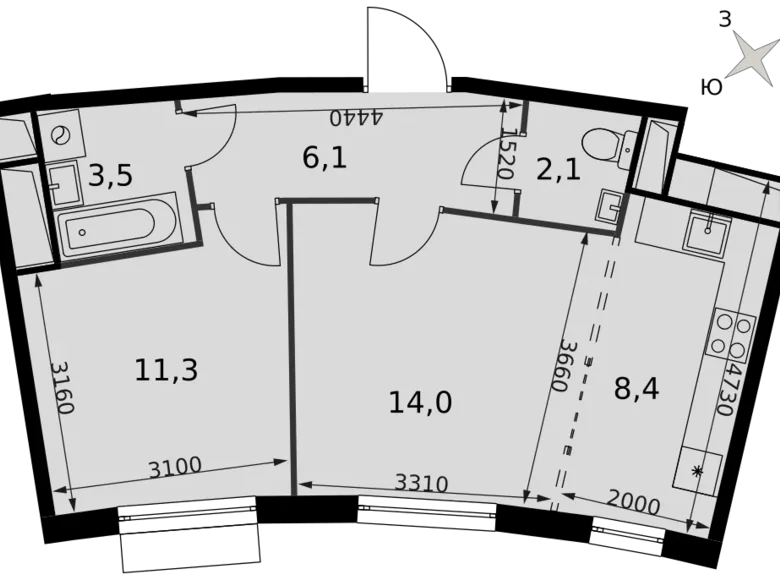 Квартира 2 комнаты 46 м² Развилка, Россия