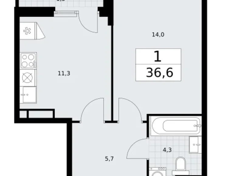 Mieszkanie 1 pokój 37 m² Wnukowo, Rosja