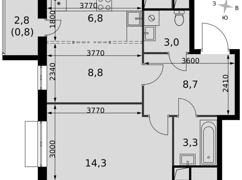 Квартира 2 комнаты 46 м² Развилка, Россия