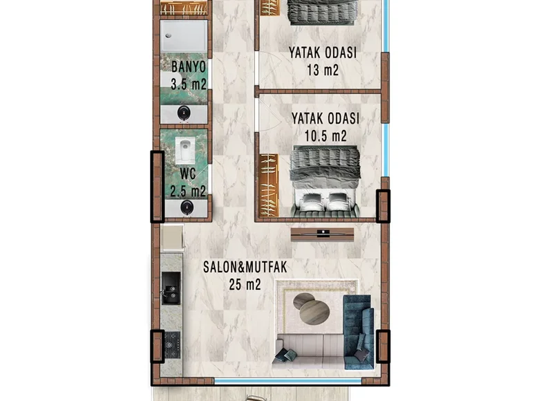 Квартира 3 комнаты 69 м² Gazipasa, Турция