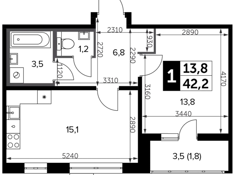 Apartamento 1 habitación 43 m² Leninsky District, Rusia