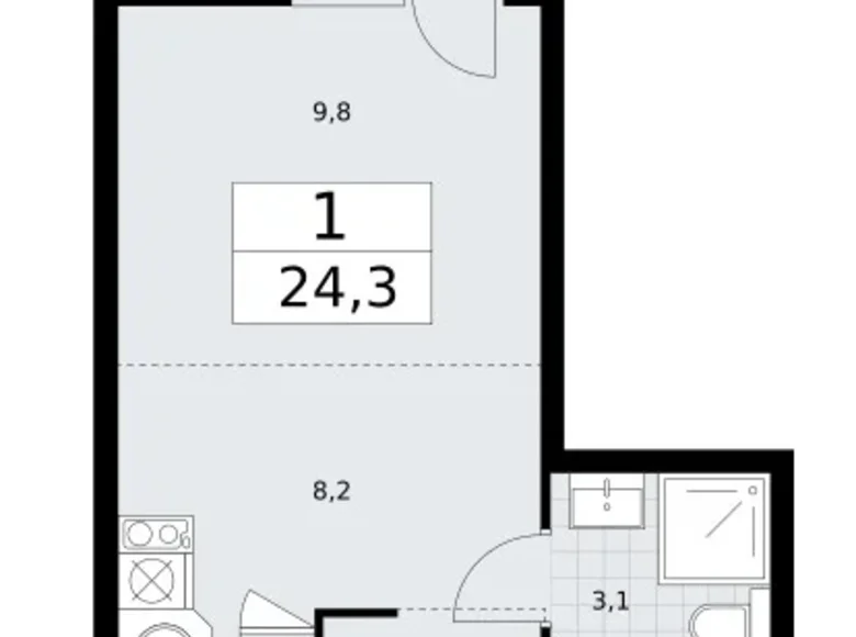 Apartamento 1 habitación 24 m² Vnukovo, Rusia