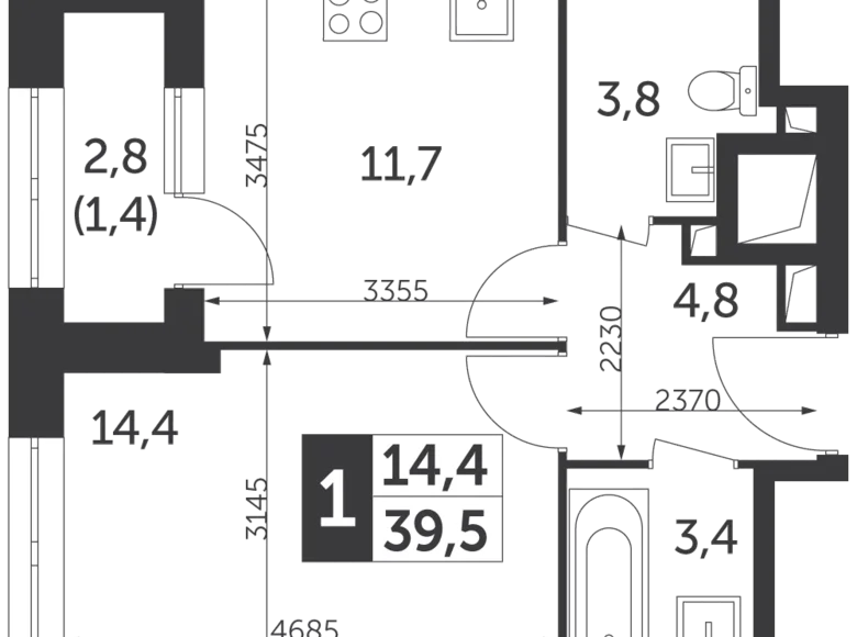 1 room apartment 40 m² North-Eastern Administrative Okrug, Russia