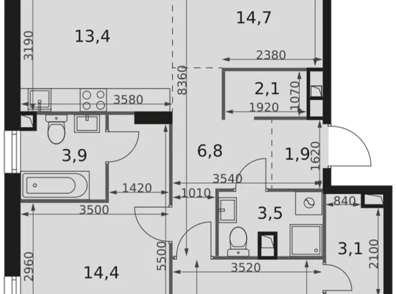 3 room apartment 75 m² Moscow, Russia