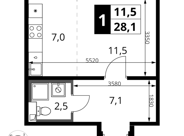 Kawalerka 1 pokój 28 m² Chimki, Rosja