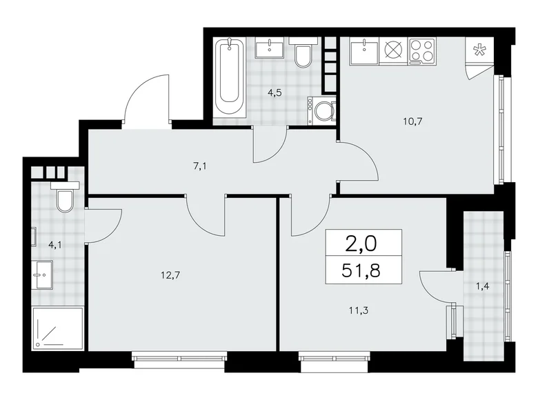 Wohnung 2 zimmer 52 m² poselenie Sosenskoe, Russland