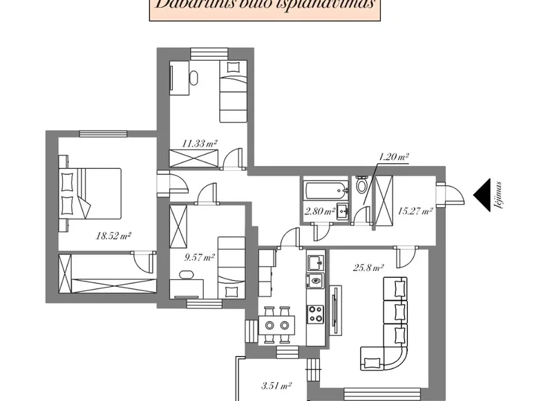 Mieszkanie 4 pokoi 88 m² Wilno, Litwa