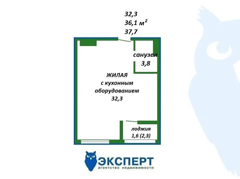 1 room apartment 38 m² Minsk, Belarus