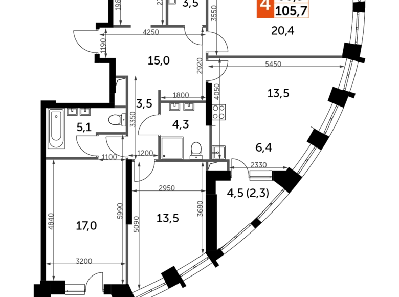 Mieszkanie 4 pokoi 106 m² North-Western Administrative Okrug, Rosja