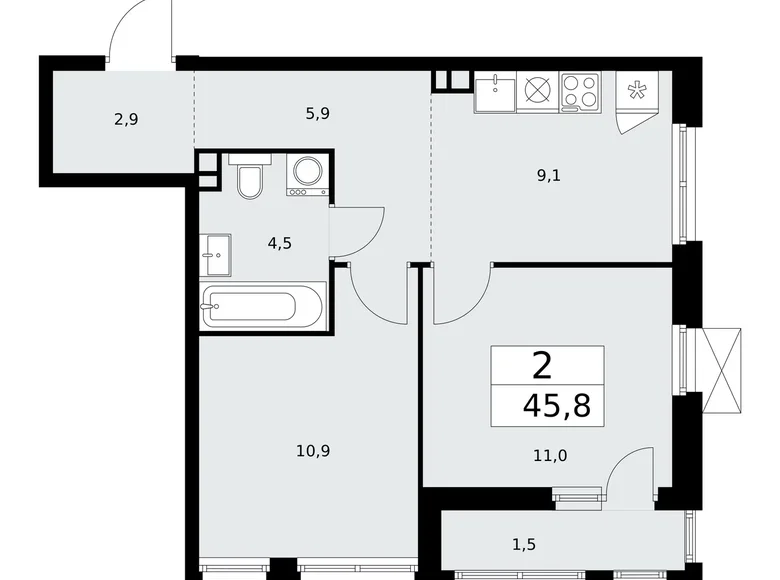 Wohnung 2 Zimmer 46 m² poselenie Sosenskoe, Russland