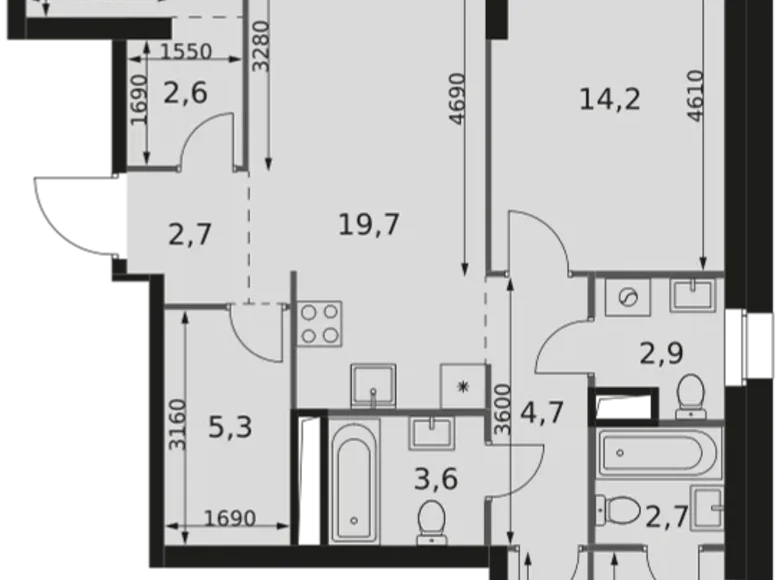 3 room apartment 87 m² Moscow, Russia