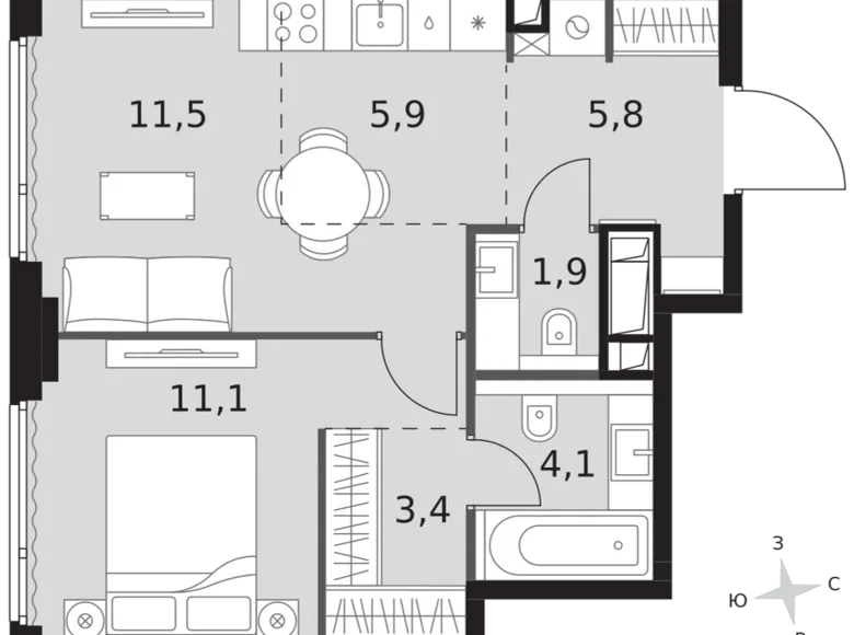 Apartamento 2 habitaciones 44 m² North-Western Administrative Okrug, Rusia