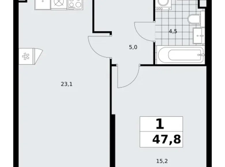 Appartement 1 chambre 48 m² poselenie Sosenskoe, Fédération de Russie