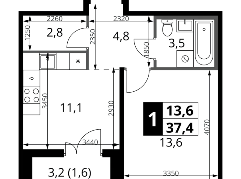 Квартира 1 комната 37 м² Ленинский район, Россия