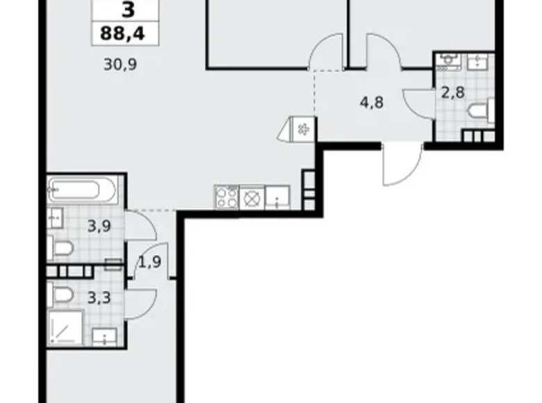 Wohnung 3 zimmer 88 m² poselenie Sosenskoe, Russland