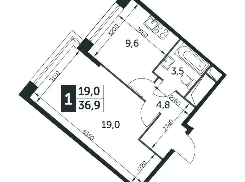 1 room apartment 37 m² Veshki, Russia