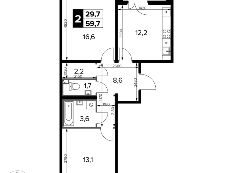 Appartement 2 chambres 60 m² Khimki, Fédération de Russie