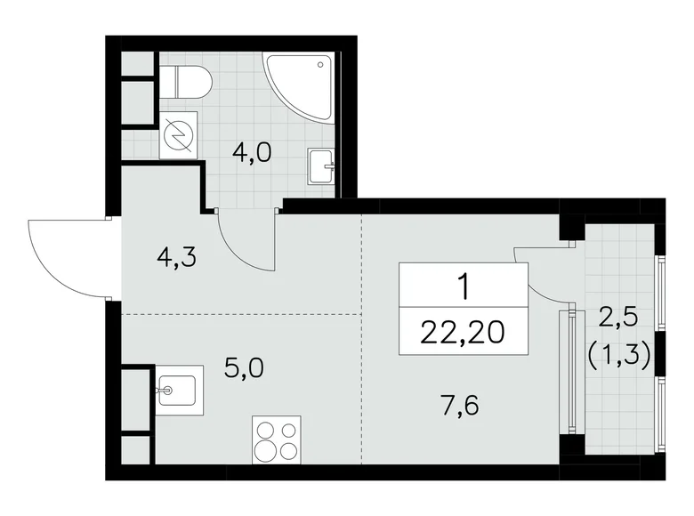 1 room apartment 22 m² South-Western Administrative Okrug, Russia