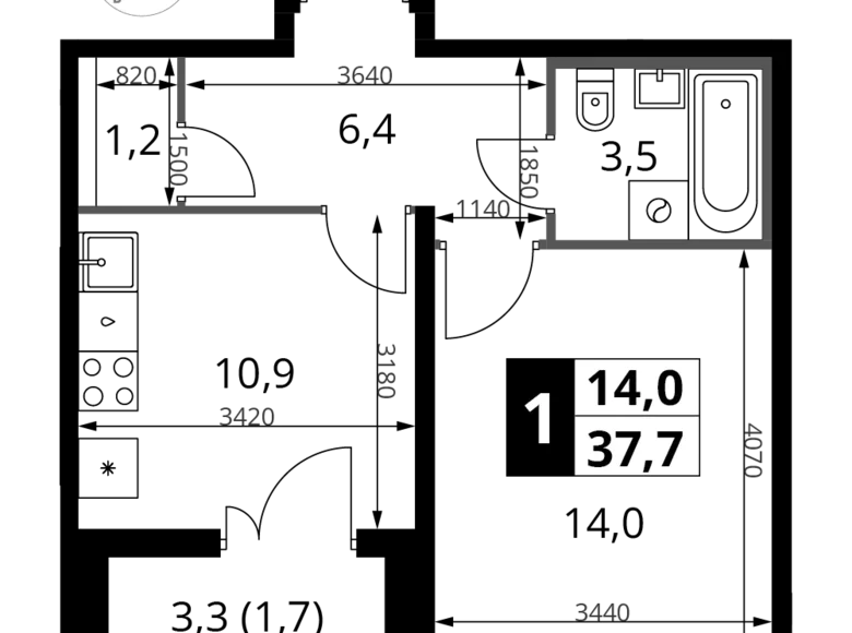 Квартира 1 комната 38 м² Юго-Западный административный округ, Россия