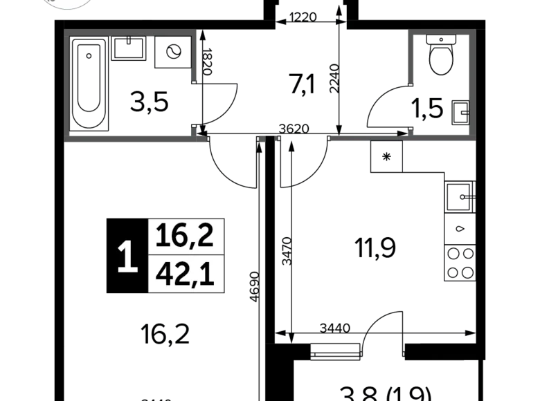 Квартира 1 комната 42 м² Химки, Россия