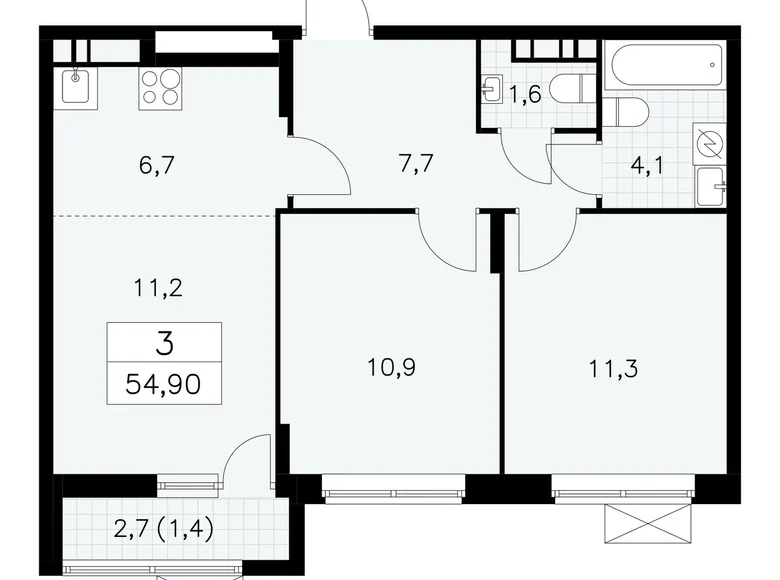 Квартира 3 комнаты 55 м² поселение Сосенское, Россия