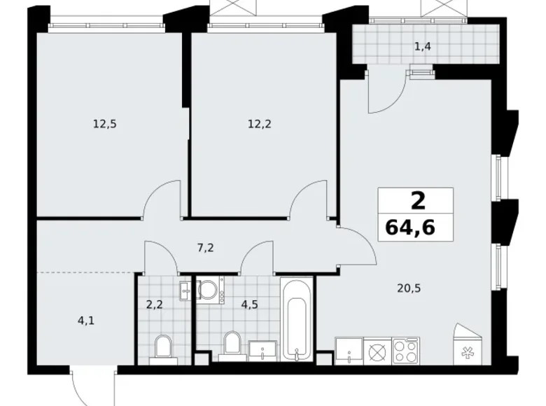 Квартира 2 комнаты 65 м² район Троицк, Россия