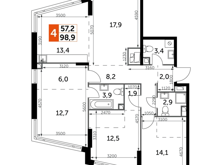 Квартира 4 комнаты 99 м² Москва, Россия