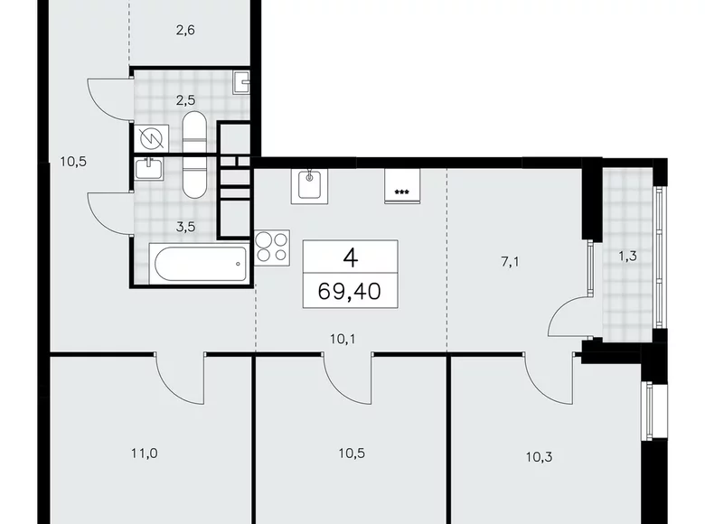 Apartamento 4 habitaciones 69 m² poselenie Sosenskoe, Rusia