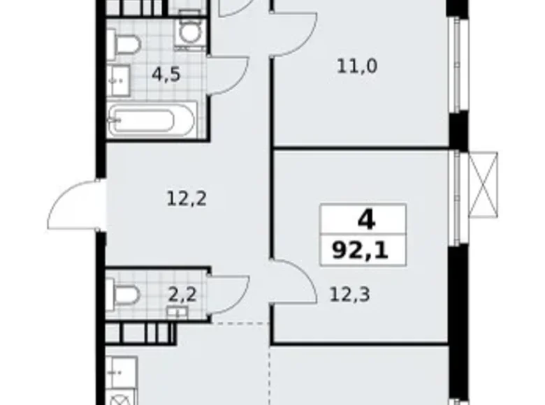 4 room apartment 92 m² South-Western Administrative Okrug, Russia