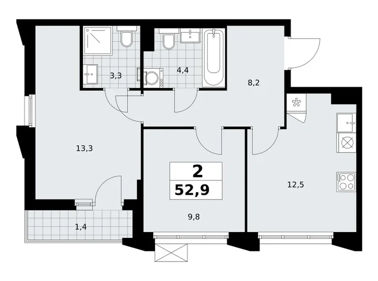 Квартира 2 комнаты 53 м² район Троицк, Россия
