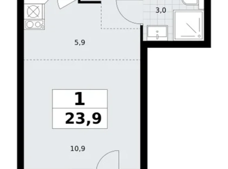 Apartamento 1 habitación 24 m² Postnikovo, Rusia