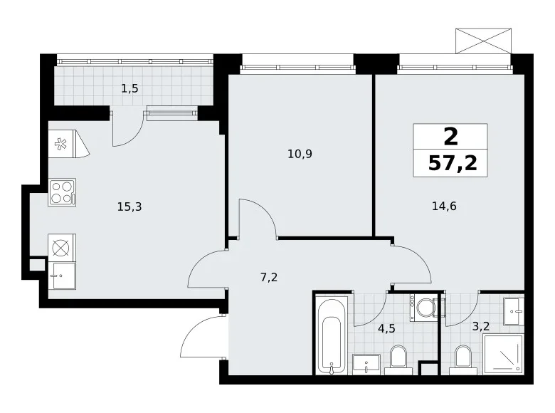 2 room apartment 57 m² Postnikovo, Russia