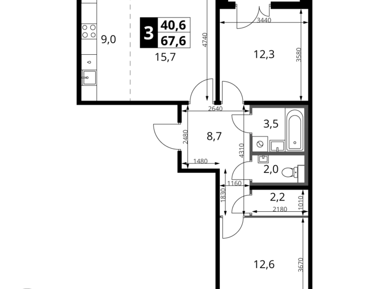 Wohnung 3 zimmer 68 m² Chimki, Russland