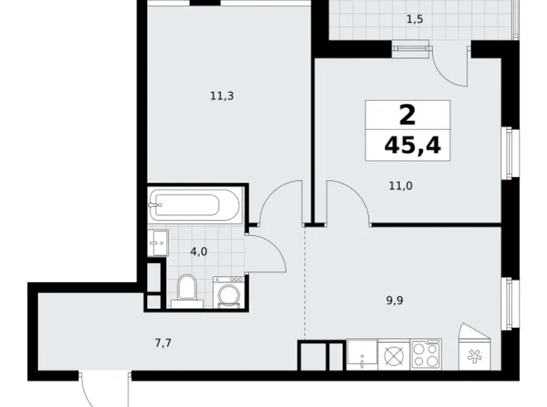 2 room apartment 45 m² Postnikovo, Russia