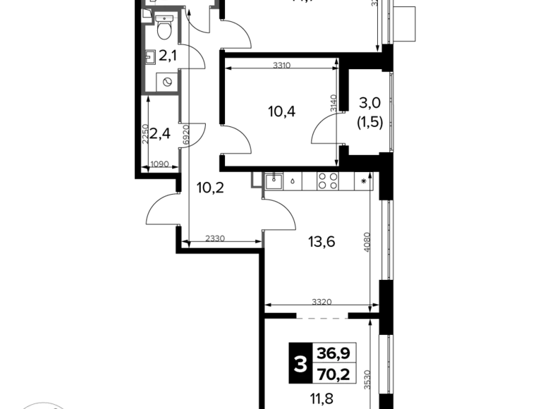 Appartement 3 chambres 70 m² Potapovo, Fédération de Russie