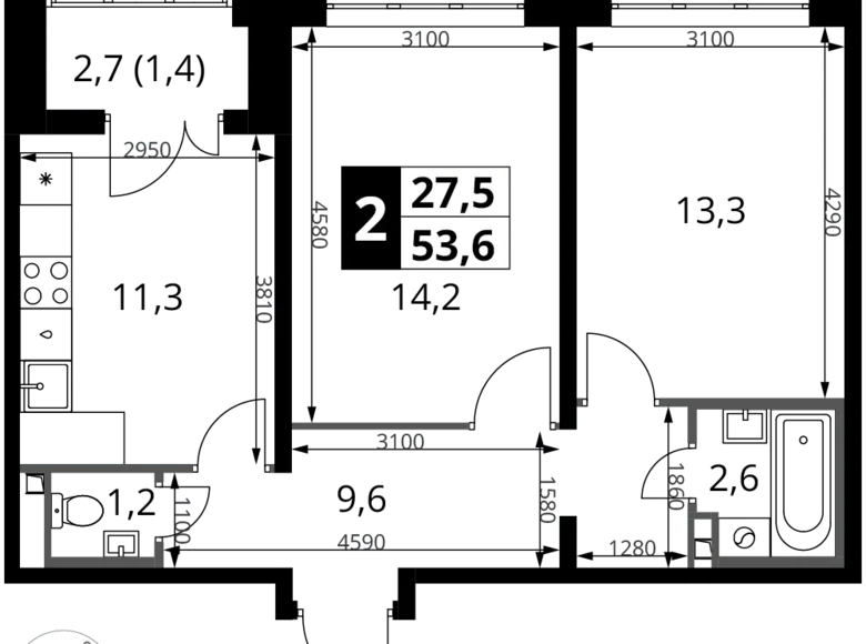 Apartamento 2 habitaciones 54 m² Potapovo, Rusia