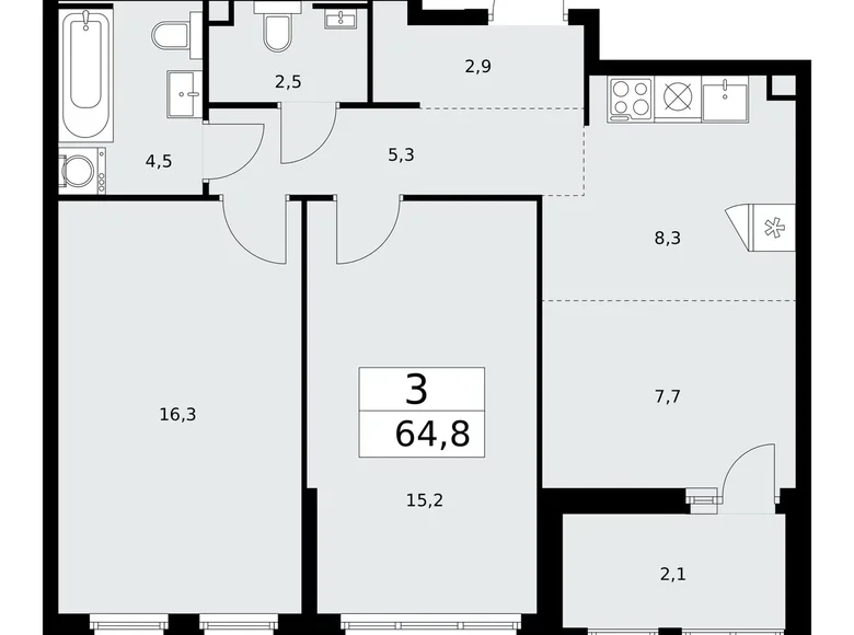 Квартира 3 комнаты 65 м² Москва, Россия